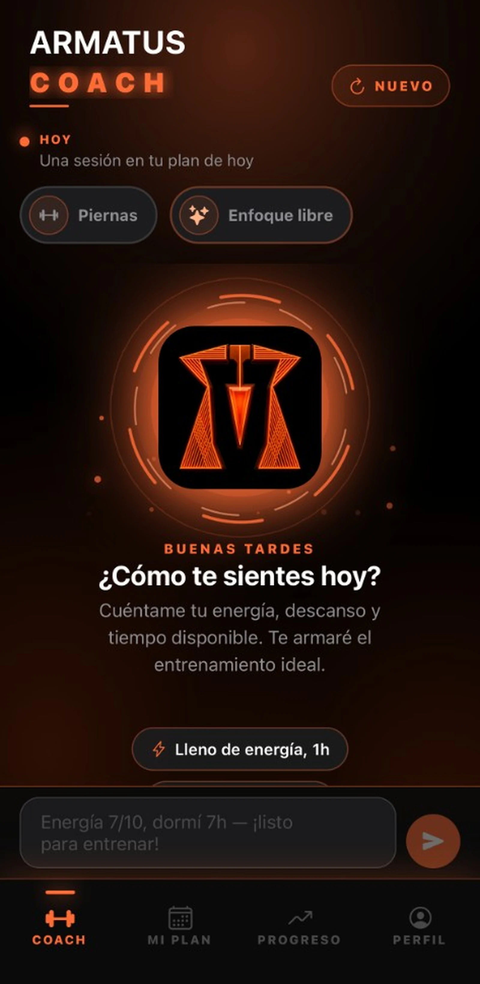 ARMATUS Coach — check-in del día