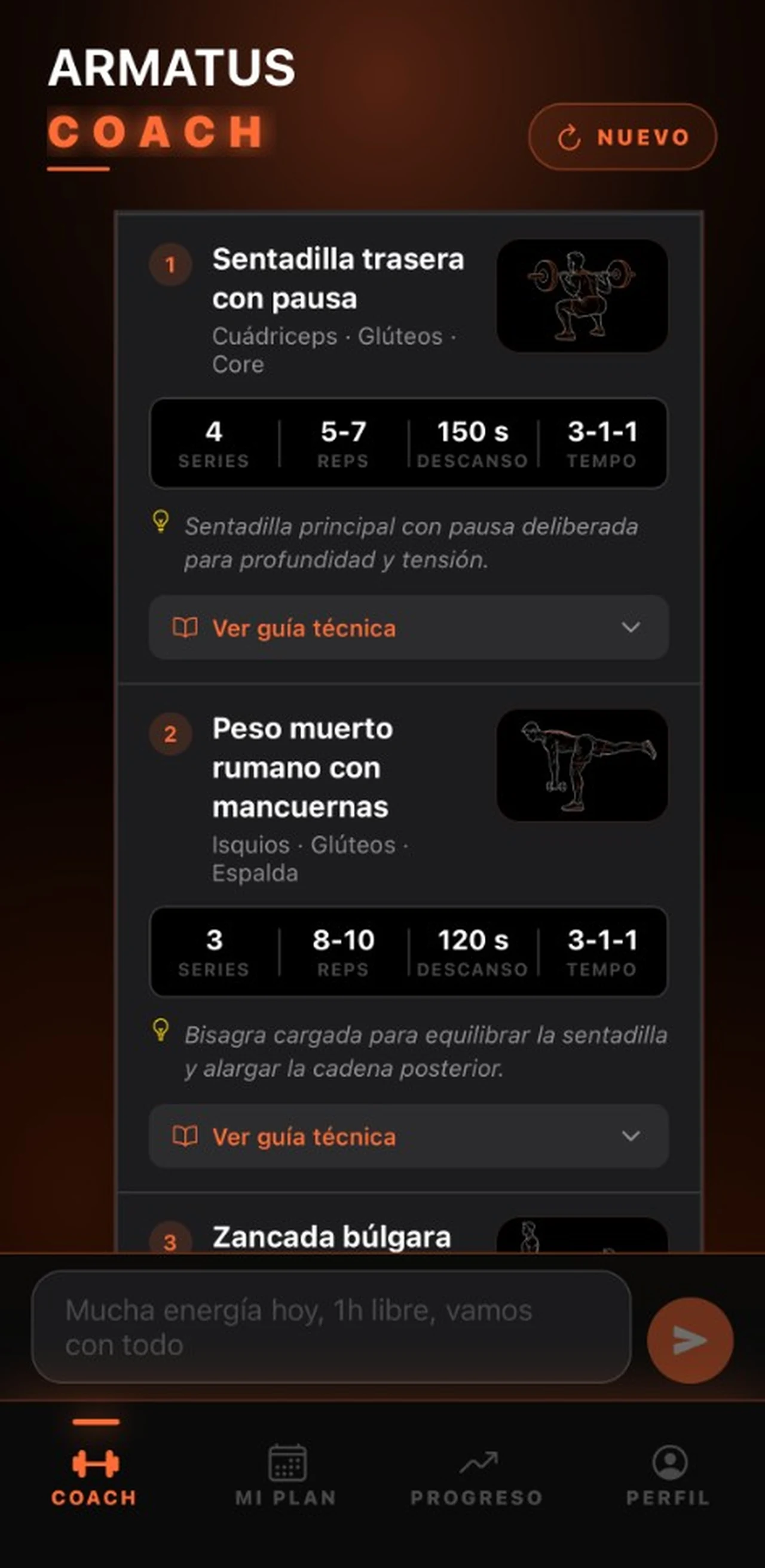 Sesión generada en ARMATUS Coach