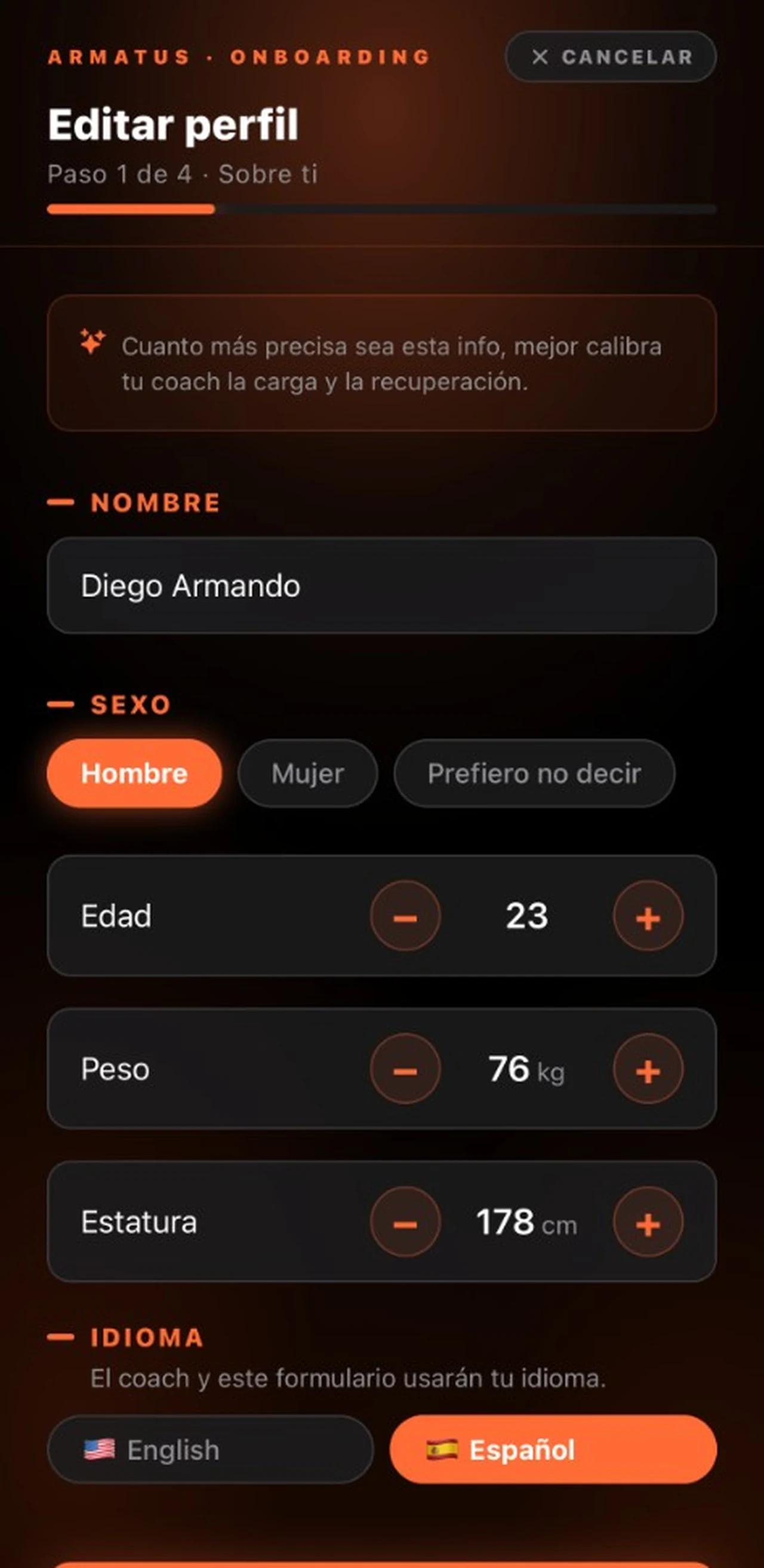 Onboarding: perfil