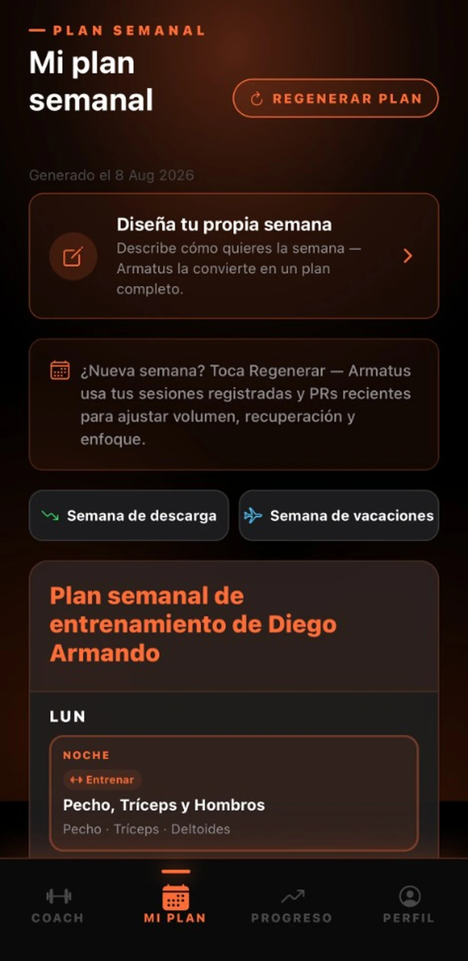 Diseña tu semana, deload y vacaciones